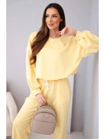 Dámský komplet máslová mikina s broží a kalhoty s rovnými nohavicemi citronový