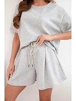Dámský viskózový máslový komplet s krátkým rukávem a šortky s vysokým pasem šedý melanž Dámský viskózový máslový komplet s krátkým rukávem a šortky s vysokým pasem šedý melanž