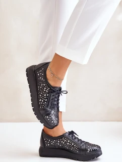 Zazoo 2973 Kožené Polobotky Na Platformě S Děrováním Černé