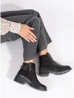 Výborné dámské černé kotníčkové boty na širokém podpatku Výborné dámské černé kotníčkové boty na širokém podpatku