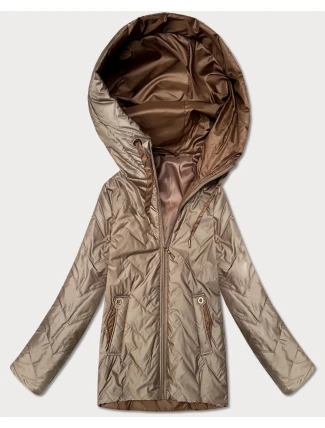 Pikowana kurtka damska z kapturem Goodlookin beżowa (B8596-12)