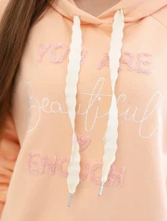 Bavlněná mikina s kapucí broskev