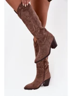 Dámské kozačky na sloupkovém podpatku Coretta – khaki