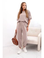 Dámský viskózový komplet s krátkým rukávem a nohavicemi tmavě béžová