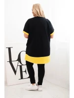 Dámská tunika Plus Size s květinovým vzorem a ozdobnými perličkami žlutá