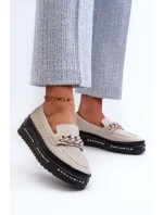 Dámské kožené mokasíny na platformě s řetízkem S.Barski LR618 béžové