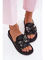 Dámské kožené pantofle s mašlí S.Barski KV61-6061 Černé