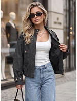 Krátká dámská bomberová bunda s vysokým stojáčkem, černá, FashionStreet TY5847