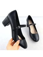 Černé lodičky Sergio Leone na nízkém podpatku s páskem PB176