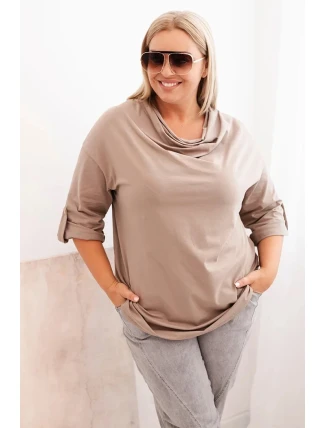 Dámská blůza Plus Size s bavlnou volného střihu s vodním výstřihem fango