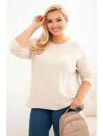 Dámský svetr plus size s lodičkovým výstřihem béžový