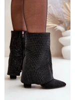Zdobené Lesklé Kotníkové Boty S Otočeným Svrškem Na Podpatku Zateplené Černé Xistaria