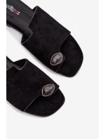 Dámské ploché nazouváky s ozdobným detailem Eko semiš Černé Selavine