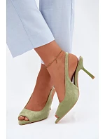 Dámské sandály na jehlovém podpatku Eko semiš zelené Sevina