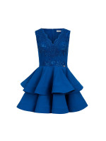 Exkluzivní šaty s krajkovým výstřihem Numoco CHARLOTTE - modré