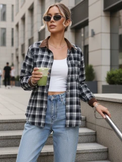 Dámská kostkovaná košile na knoflíky tmavě modrá FashionStreet DY0483