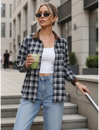 Dámská kostkovaná košile na knoflíky tmavě modrá FashionStreet DY0483