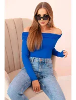 Dámská halenka s dlouhým rukávem a odhalenými rameny chrpově modrá