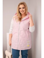 Dámská vesta Plus Size s kapucí a květinovým prošíváním cukrová růžová
