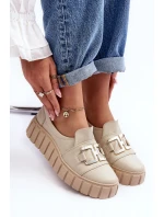 Dámské kožené polobotky na platformě Beżowe Lewski 3398