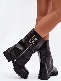 Dámské kotníkové boty, zateplené a s přezkami – černé Salarie