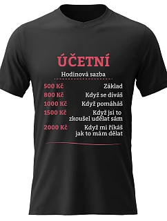 Dámské bavlněné tričko s potiskem - HODINOVÁ SAZBA ÚČETNÍ - černé