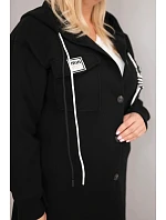 Dámský kabát Plus Size s kapucí zapínaný na knoflíky černý