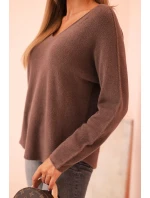 Dámský svetr s viskózou a výstřihem do V mocca