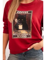 Dámská bavlněná mikina s potiskem kočky a nápisem červená