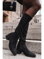 Dámské kozačky s ozdobou na kostku ekokůže Černé Ivanna