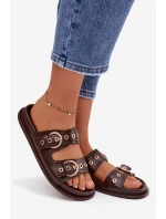 Dámské pantofle se zlatými přezkami ekologická kůže čokoládové Bellarya