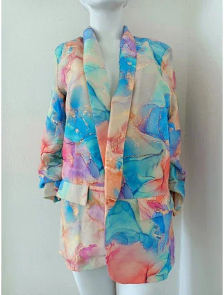 Dámské sako 7684A modro-zeleno-oranžové - FPrice