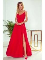 299-1 CHIARA elegantní maxi dlouhé šaty bez ramínek - ČERVENÉ