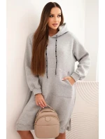 Dámská bavlněná šatová mikina s kapucí zateplená šedá