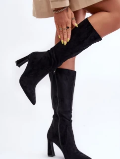 Na Sloupku Zamszové Kozáky Černé  Adrolio