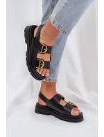 Eko Kožené Sandály S Přezkami Černé Vulinea