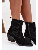 Semišové kovbojské kotníkové boty dámské na podpatku zateplené černé Dylira
