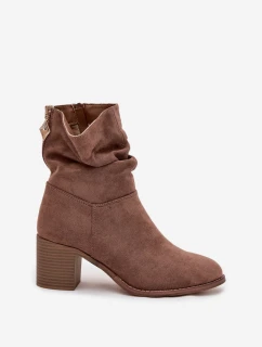 Dámské kotníkové boty s řasením na sloupkovém podpatku S.Barski – hnědé