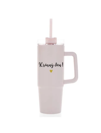 KRÁSNÝ DEN - růžový cestovní termohrnek s průhledným víčkem 900 ml KRÁSNÝ DEN - růžový cestovní termohrnek s průhledným víčkem 900 ml