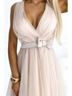 523-3 Tylové šaty s výstřihem a mašlí - BEACH