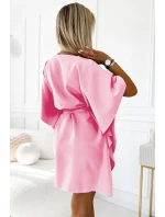 287-30 SOFIA Dámské motýlí šaty se zavazováním v pase - PASTELOVÁ Bledě růžová 287-30 SOFIA Dámské motýlí šaty se zavazováním v pase - PASTELOVÁ Bledě růžová