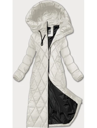 Dlouhá dámská zimní bunda v barvě ecru s kapucí Libland (7832)