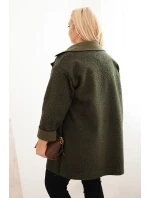Dámský plášť Plus Size beránek s vlnou a kapsami khaki