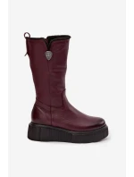 Dámské kožené kozačky s vlnou Zazoo 70121 bordó Dámské kožené kozačky s vlnou Zazoo 70121 bordó