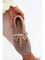 Kožené semišové baleríny Barefoot na šněrování Zazoo 021 Cappuccino