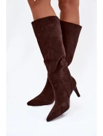 Dámské kozačky na jehlovém podpatku zateplené – čokoládové Arelisse