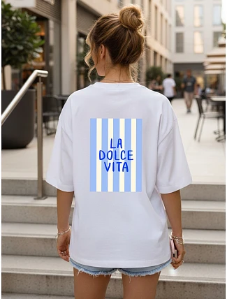 Dámské bavlněné tričko oversize s potiskem, bílé, FashionStreet NX9504RY Dámské bavlněné tričko oversize s potiskem, bílé, FashionStreet NX9504RY