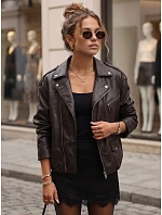 Dámská bunda ve stylu „ramones“ z ekologické kůže, hnědá, FashionStreet TY5918 Dámská bunda ve stylu „ramones“ z ekologické kůže, hnědá, FashionStreet TY5918