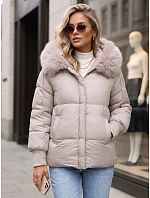 Dámská zimní prošívaná bunda s kapucí, světle béžová, FashionStreet TY6001