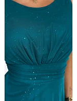 679-2 AVELINE dlouhé maxi šaty s brokátovým tylem a kulatým výstřihem – mořská zeleň 679-2 AVELINE dlouhé maxi šaty s brokátovým tylem a kulatým výstřihem – mořská zeleň